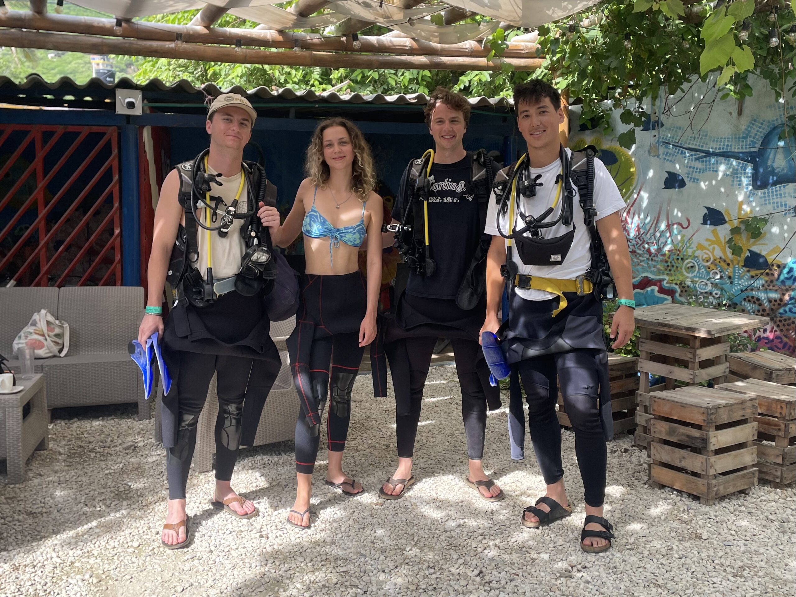 group of friends ready to scuba dive