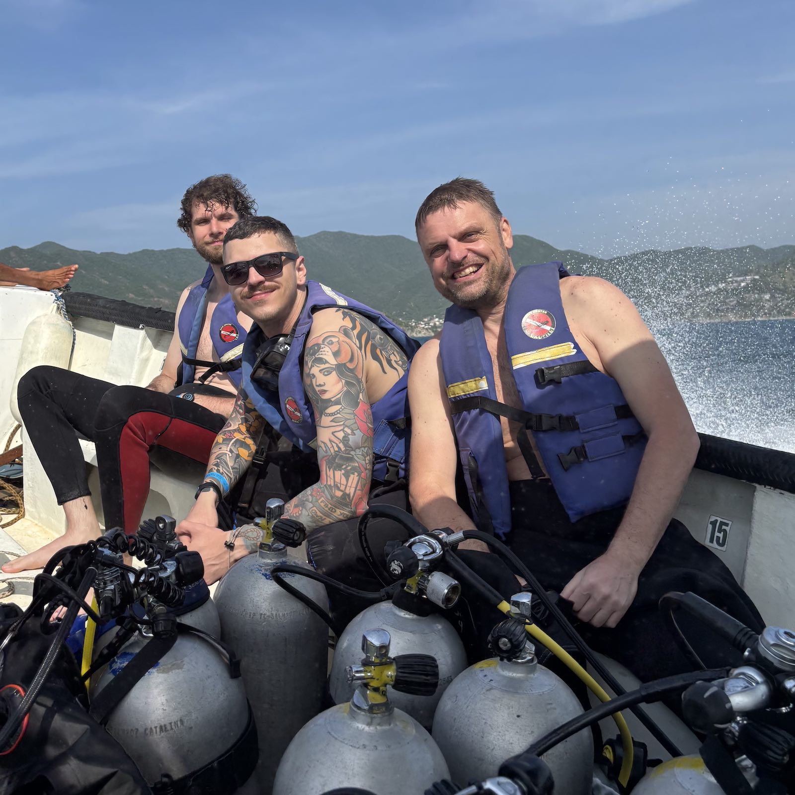 Divers on boat going to scuba diving sites in Tayrona National Park from Taganga